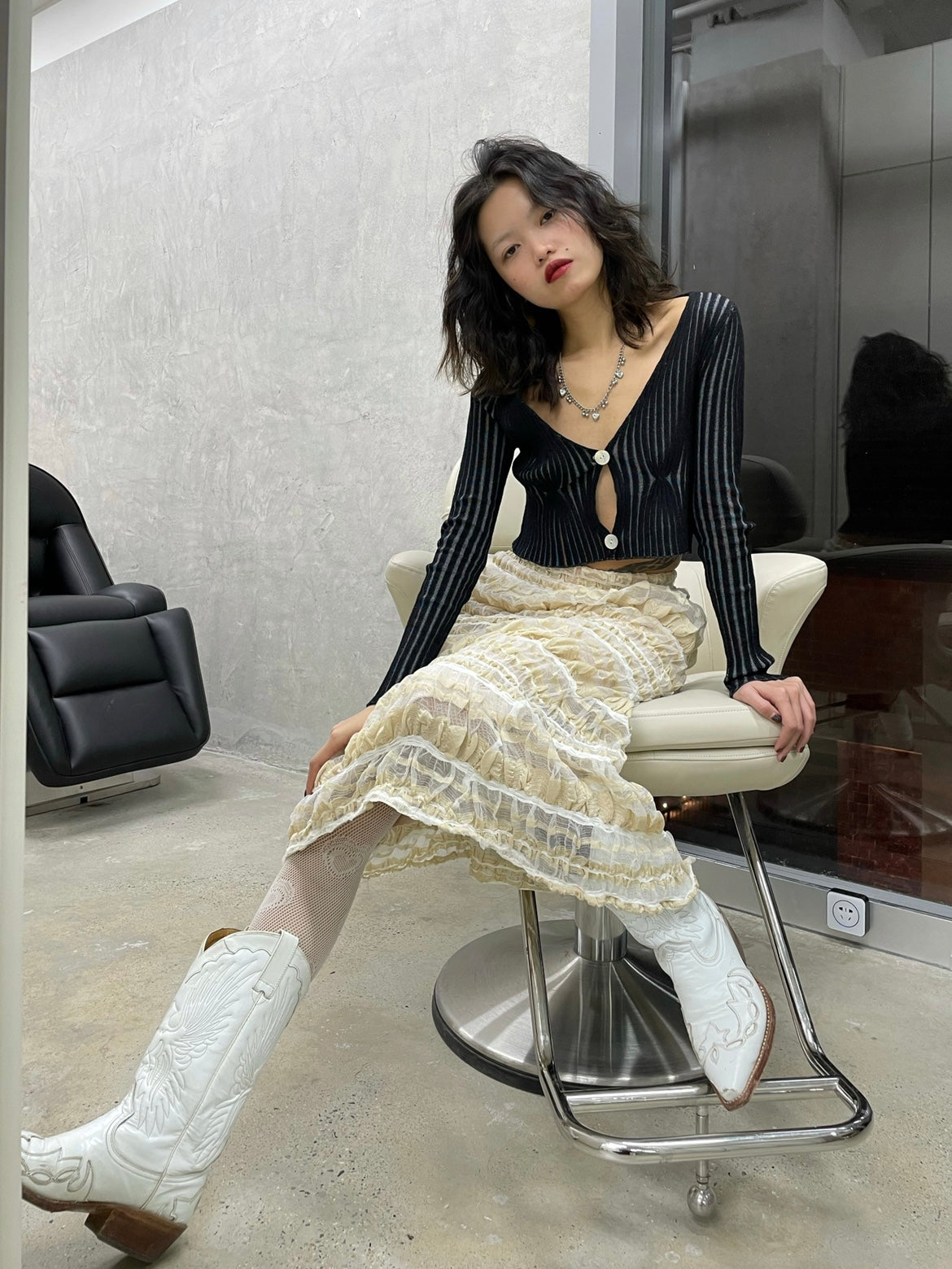 Black And White Stripe Knit Cardigan