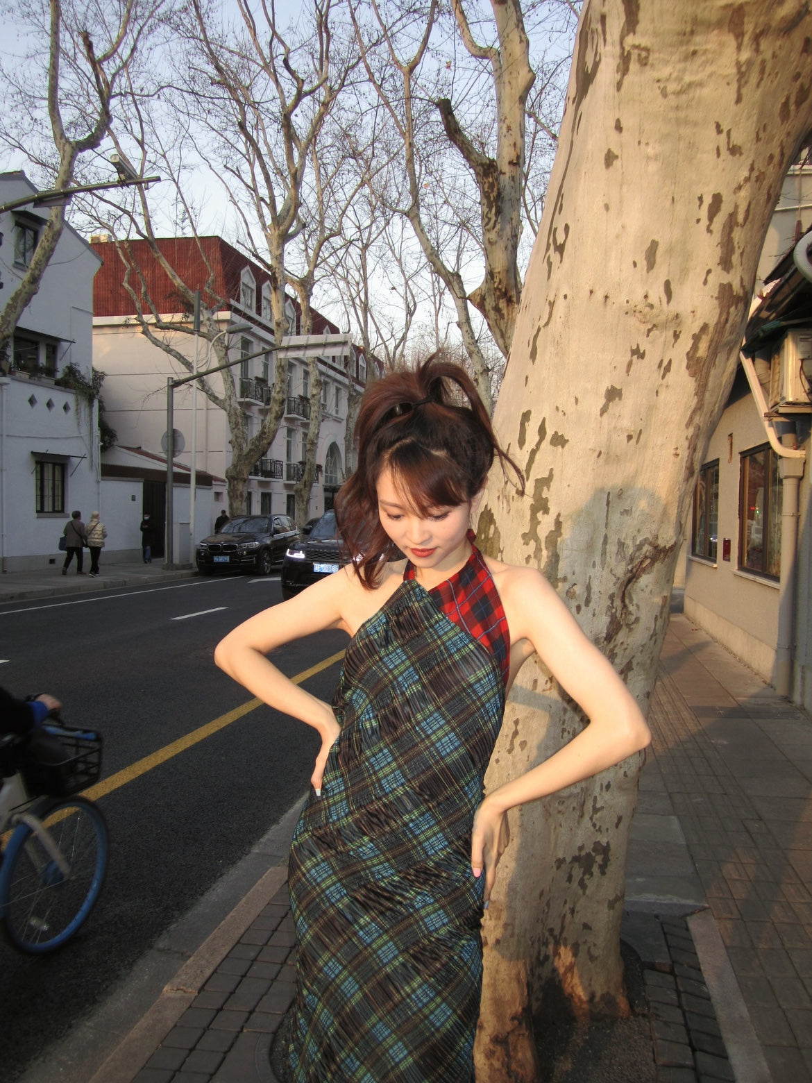 Asymmetry Contrast Color Plaid Dress