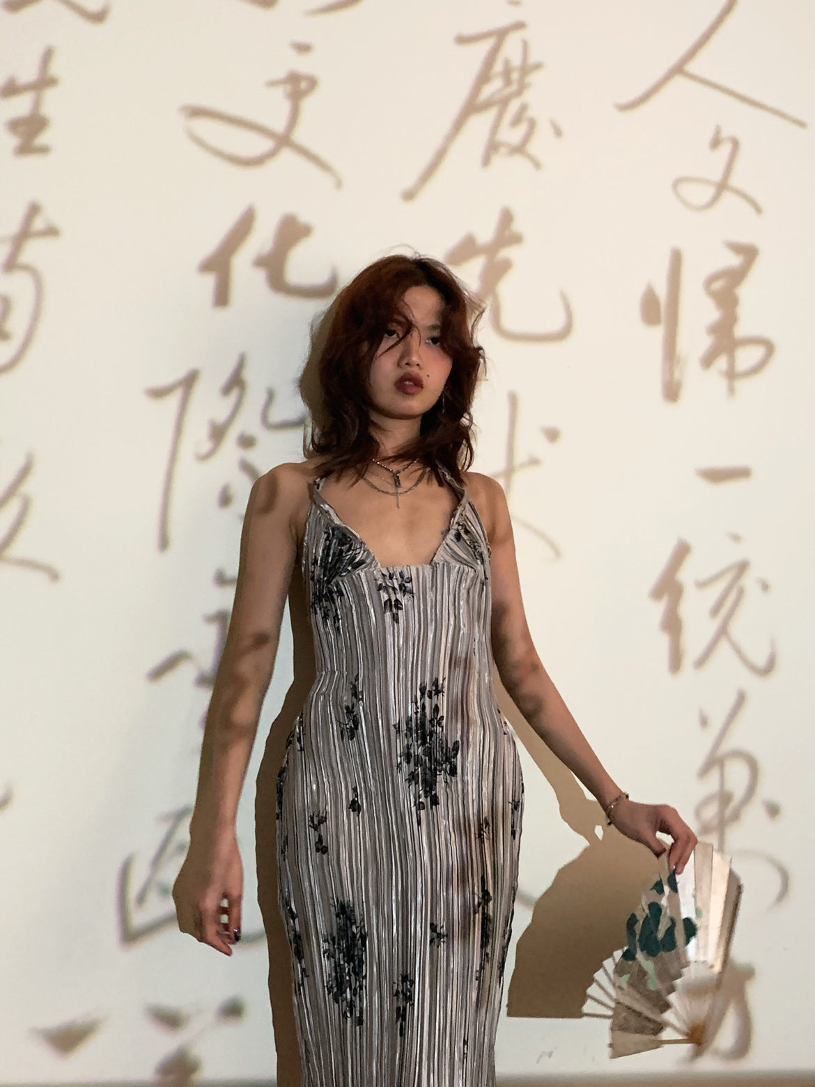 Sliver Floral Print Pleated Dress