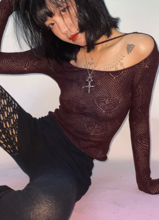 Heart-shape dark purple Knit Top